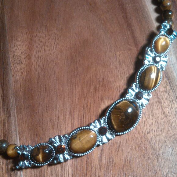 Tiger's eye and Brown Glass Beaded Necklace - Picture 3 of 8
